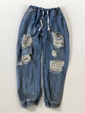 SHEIN size 30 women’s distressed destroyed ripped jogger pull on jeans